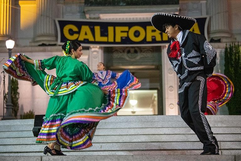 UC Berkeley Baile Folklorico performers at Homecoming event. 