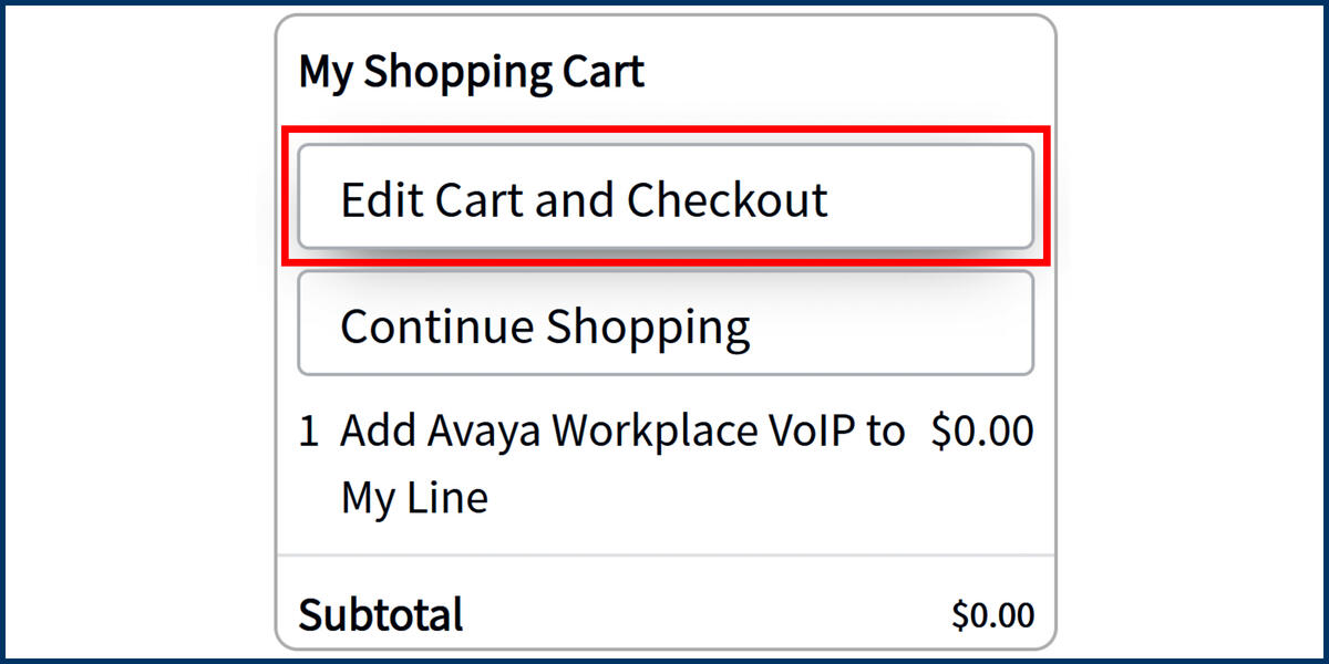 Screenshot of the Edit Cart and Checkout button