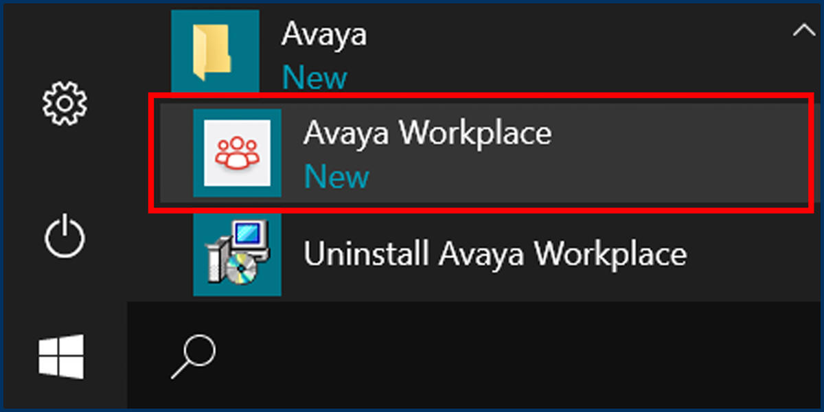Screenshot of the Windows Start Menu and Avaya Workplace application